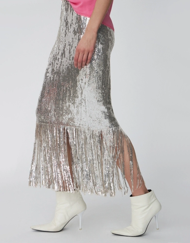 Sequinned Mesh Midi Skirt