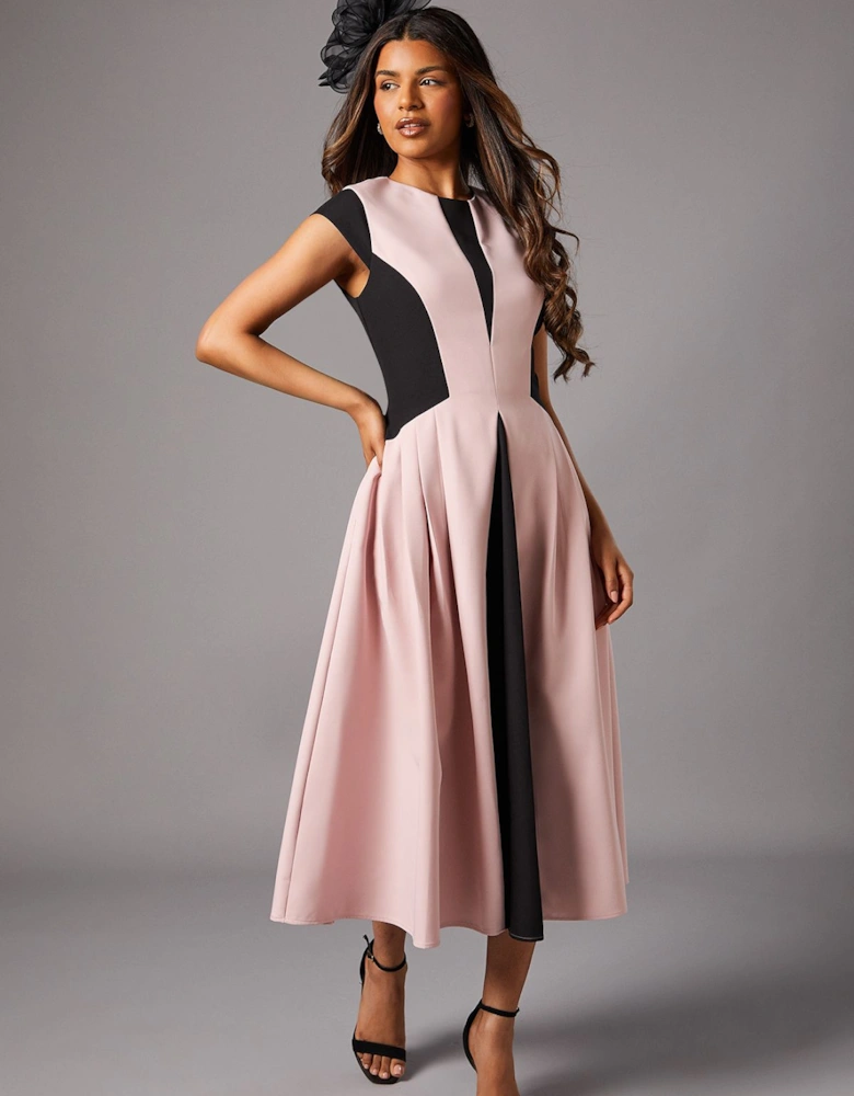 Petite Crepe colour Block Midi Dress