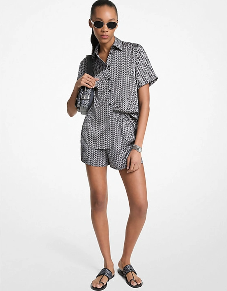 MK2000 Logo Print Satin Camp Shirt
