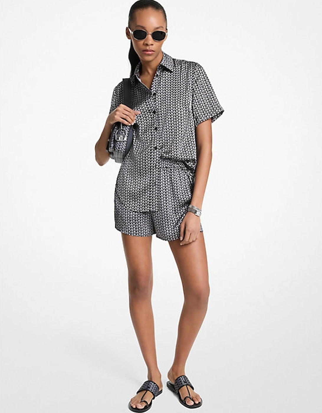 MK2000 Logo Print Satin Camp Shirt, 2 of 1