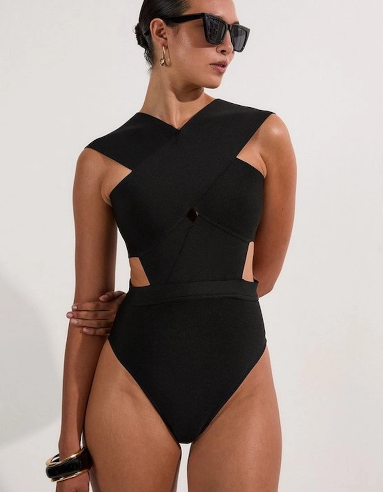 Tall Bandage Textured Cross Front Swimsuit