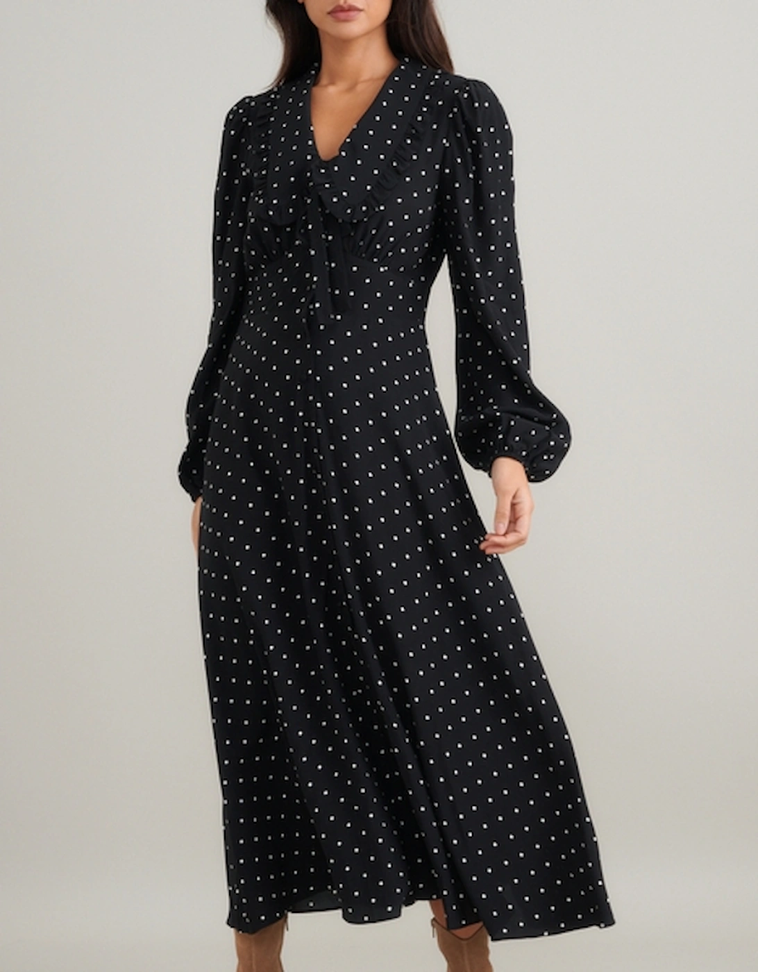 Otillie Polka Dot Crepe Midi Dress, 2 of 1