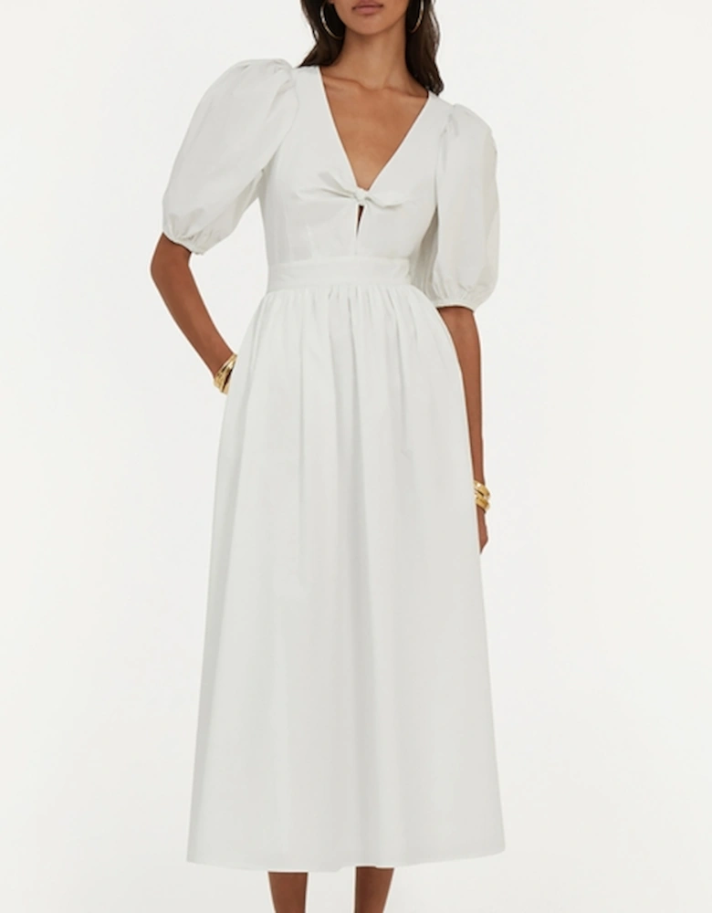Puff Sleeve Poplin Midi Dress