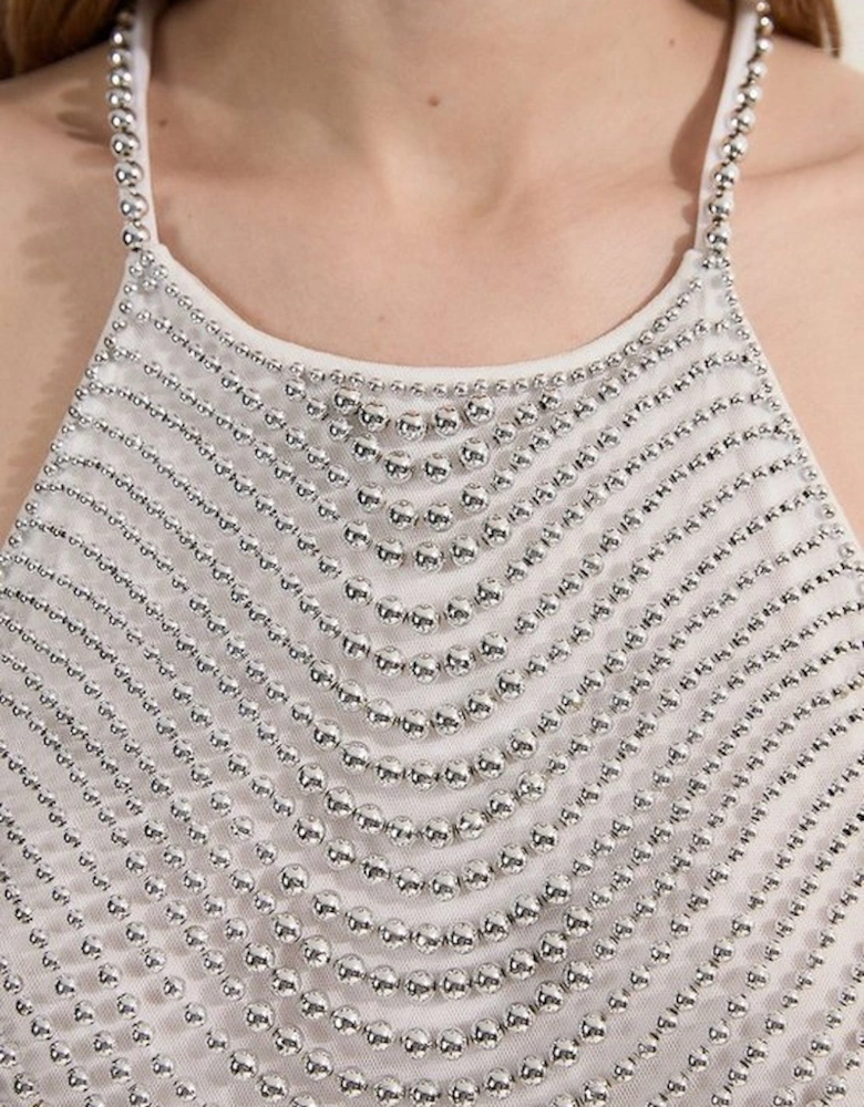 Tall Embellished Geo Halter Woven Top
