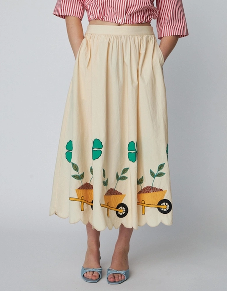 Embroidered Cotton-Poplin Midi Skirt