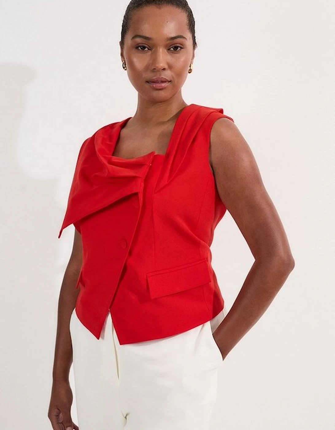 Plus Size Tailored Drape Detail Sleeveless Jacket, 5 of 4