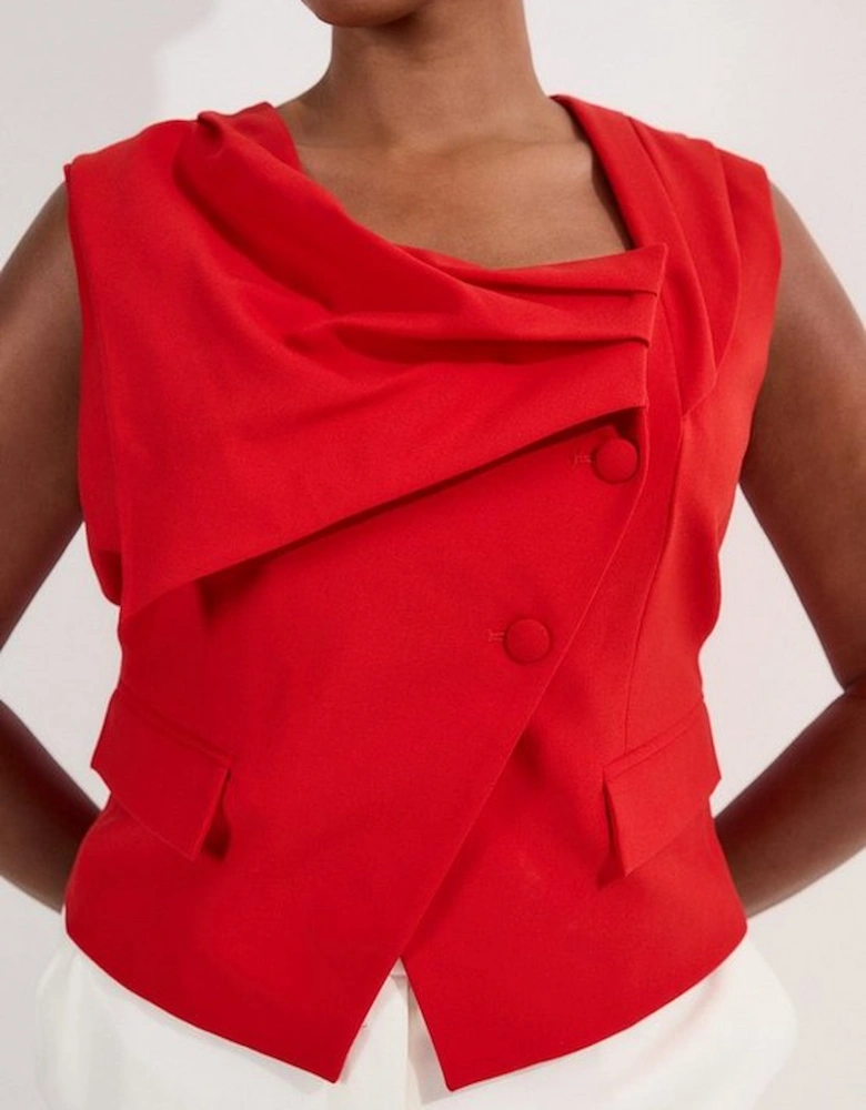 Plus Size Tailored Drape Detail Sleeveless Jacket