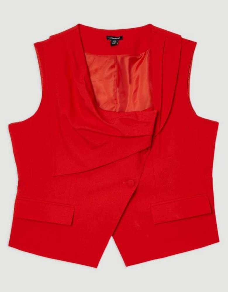 Plus Size Tailored Drape Detail Sleeveless Jacket