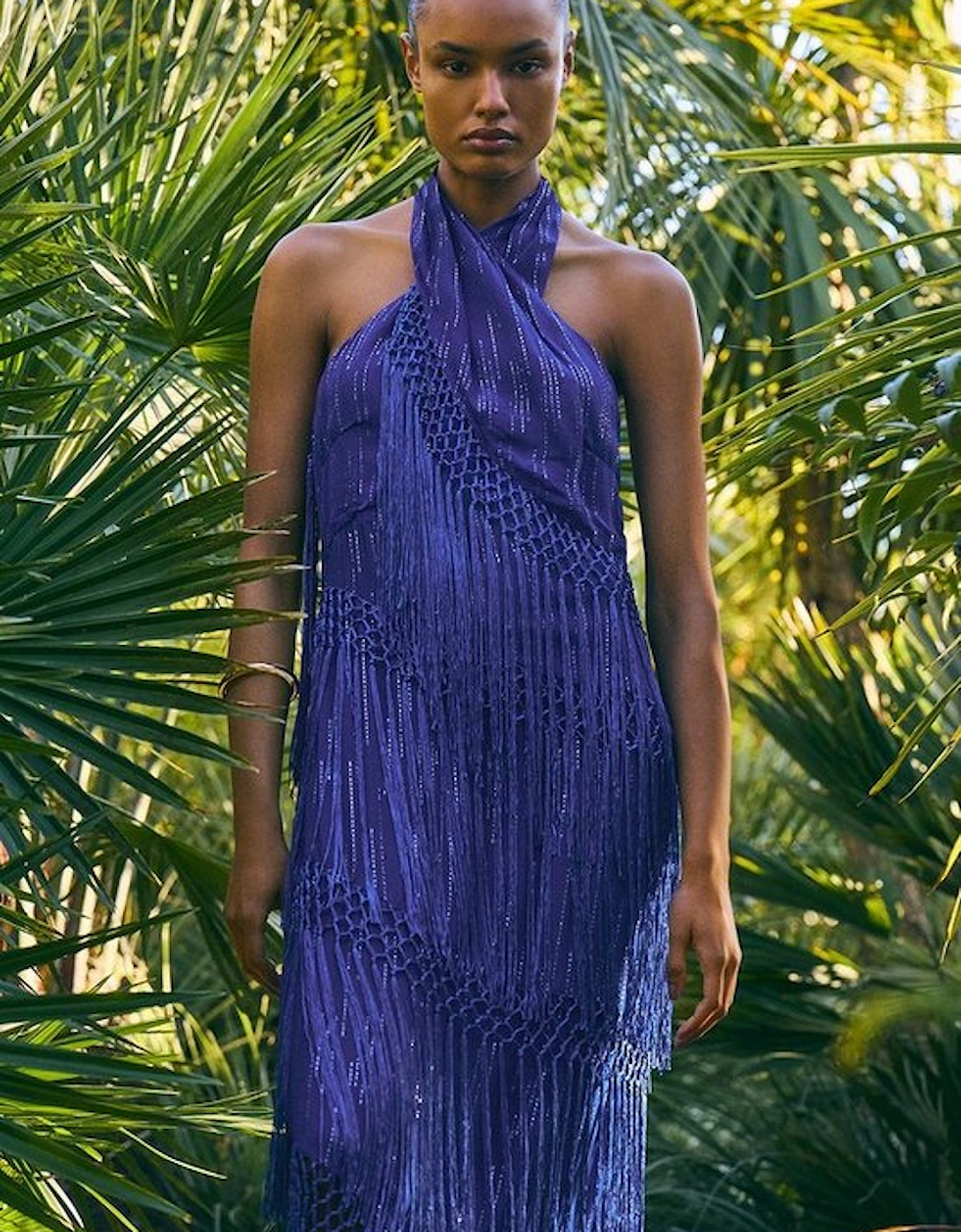 Beach Fringe Metallic Thread Halter Neck Dress, 2 of 1