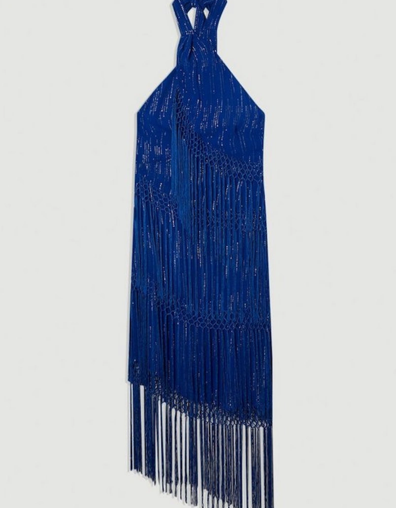 Beach Fringe Metallic Thread Halter Neck Dress