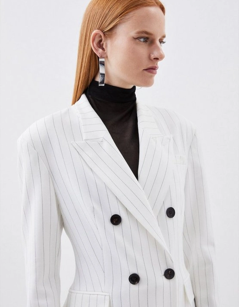 Tailored Compact Stretch Pinstripe Double Breasted Blazer