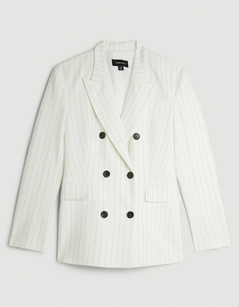 Tailored Compact Stretch Pinstripe Double Breasted Blazer