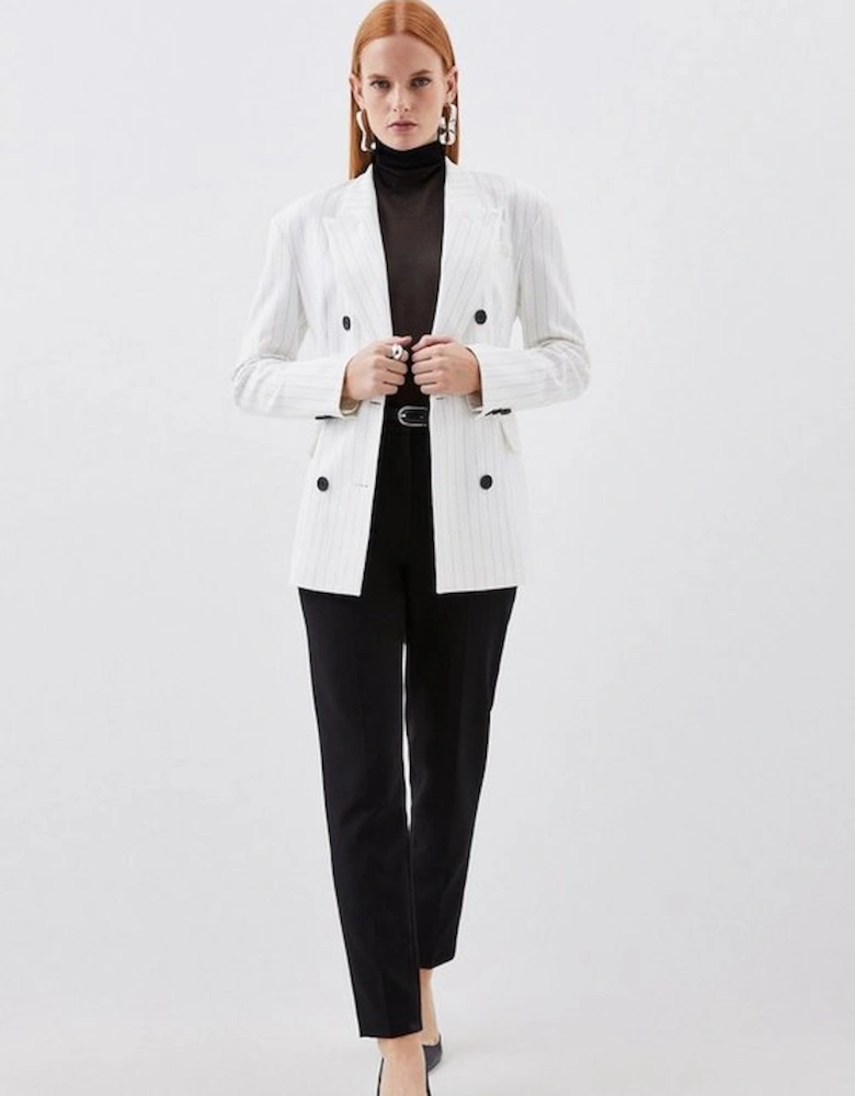 Tailored Compact Stretch Pinstripe Double Breasted Blazer