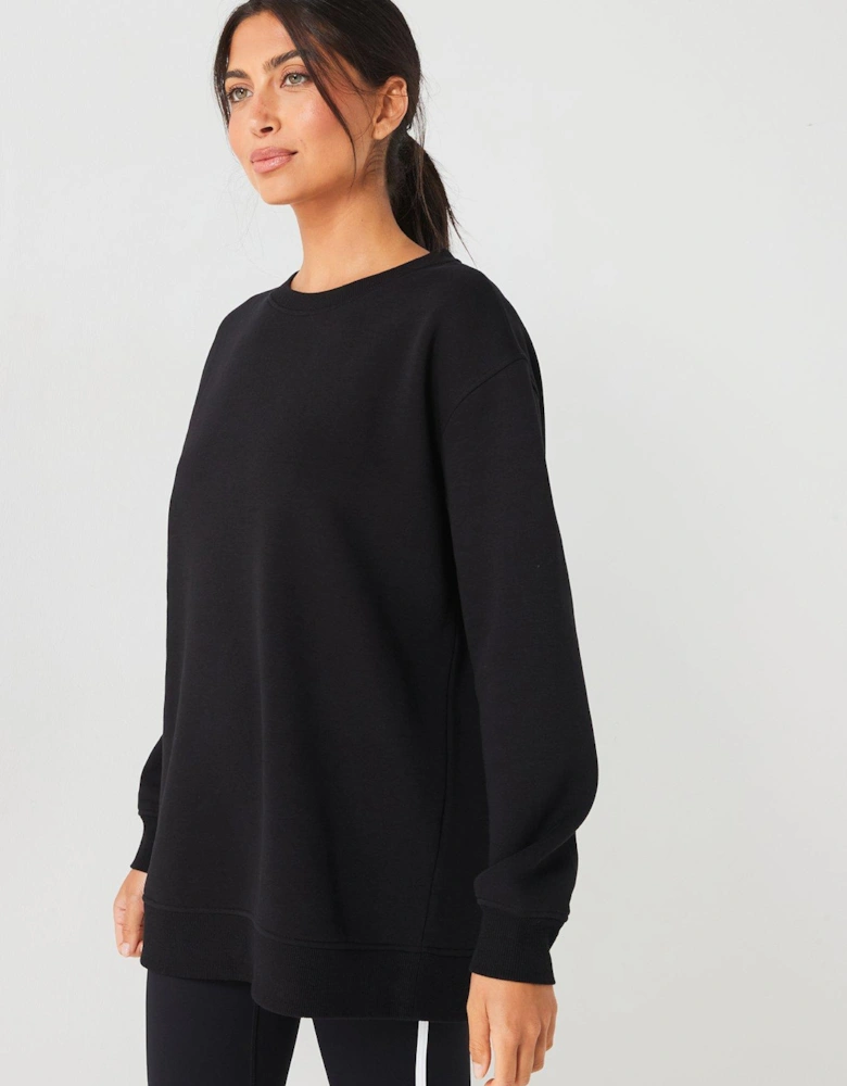 The Essential Long Line Crew Neck Sweat - Black