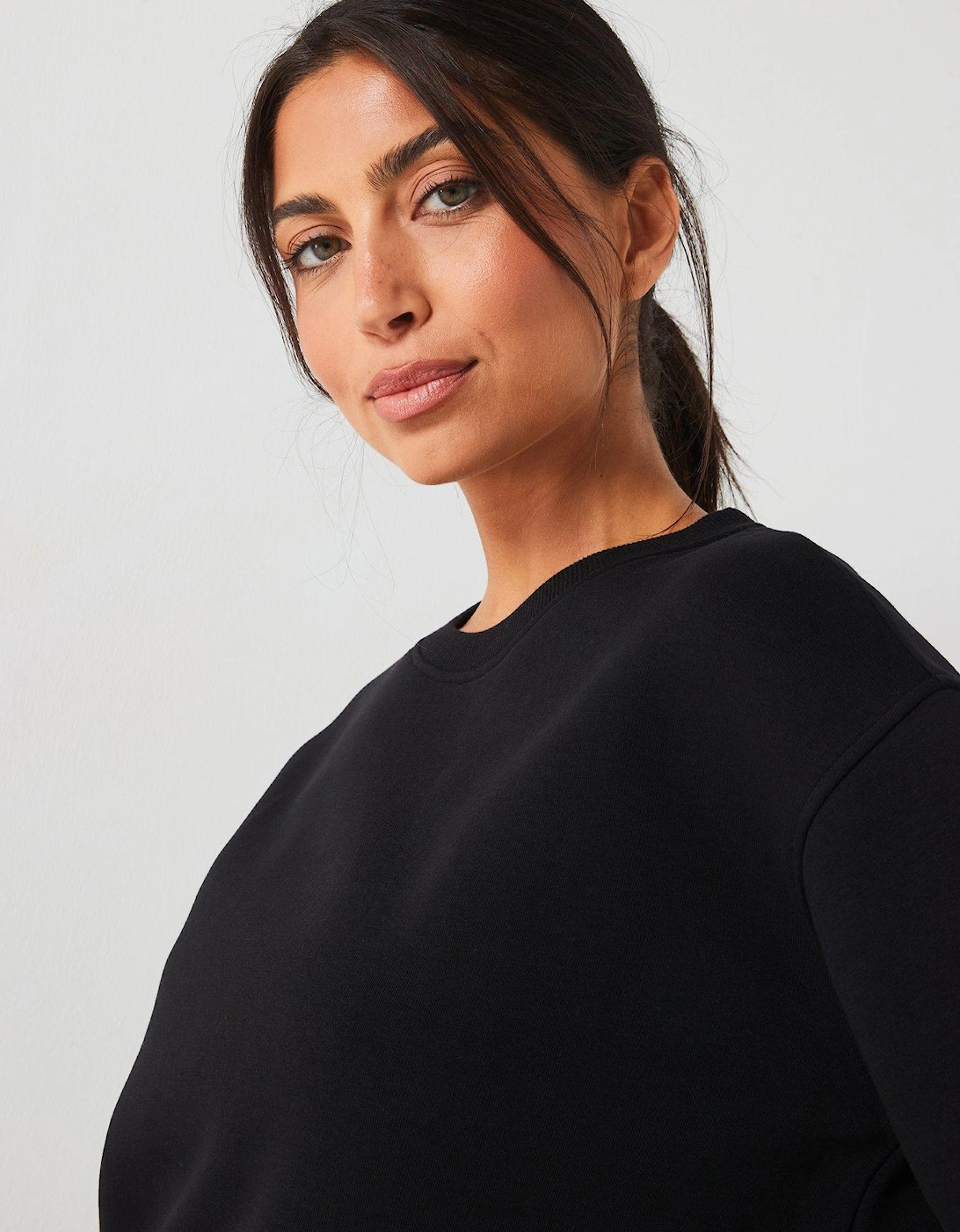The Essential Long Line Crew Neck Sweat - Black