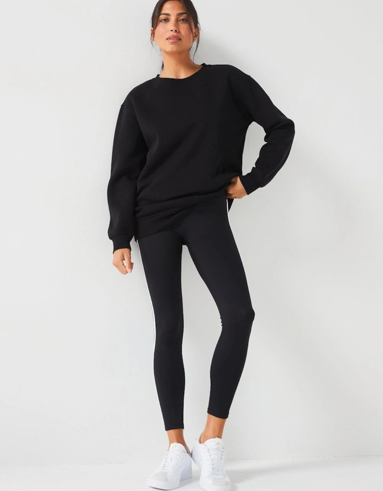 The Essential Long Line Crew Neck Sweat - Black