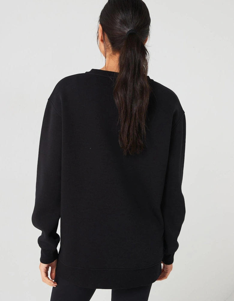 The Essential Long Line Crew Neck Sweat - Black
