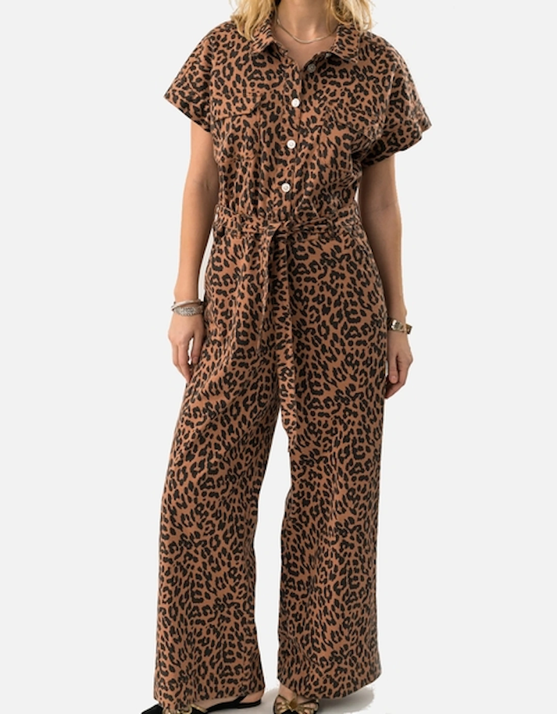 Lollys Laundry Mathilde Leopard-Print Denim Jumpsuit, 2 of 1