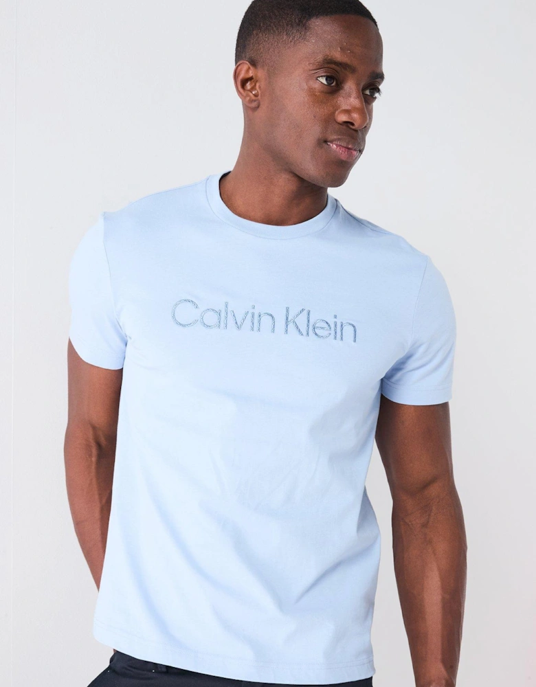 Textured Embroided Logo T-Shirt - Light Blue