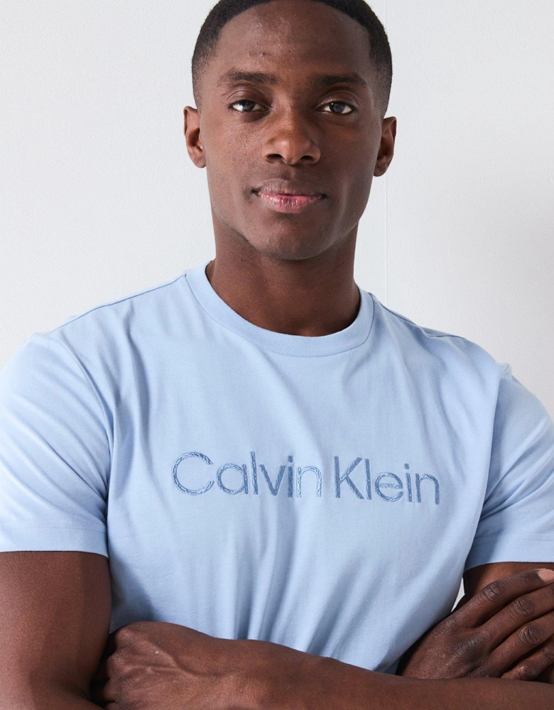 Textured Embroided Logo T-Shirt - Light Blue