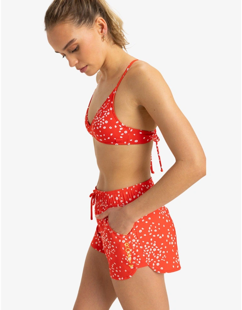 Womens Wave Printed 2 Inch Boardshorts - Red