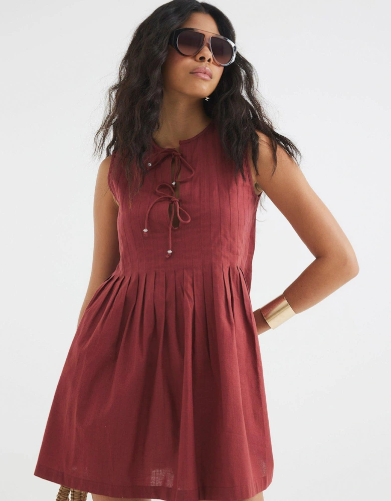 Pleated Swing Mini Dress - Orange