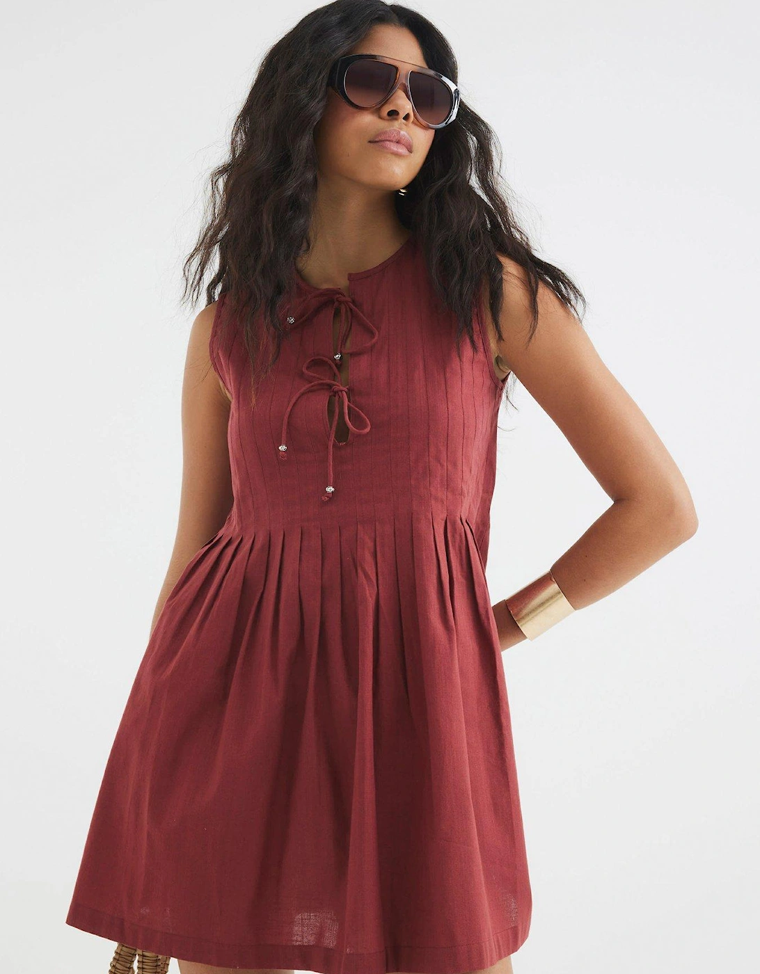 Pleated Swing Mini Dress - Orange