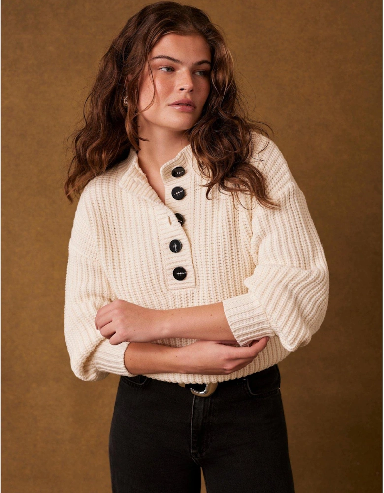 Cream Button Detail Jumper - White