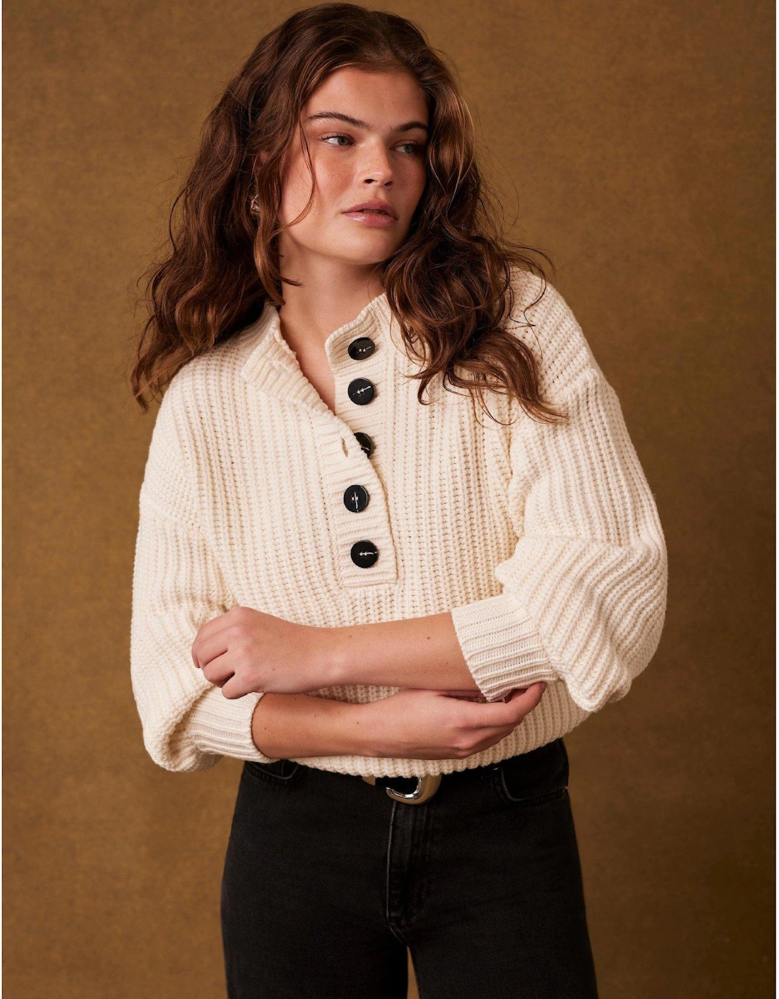 Cream Button Detail Jumper - White