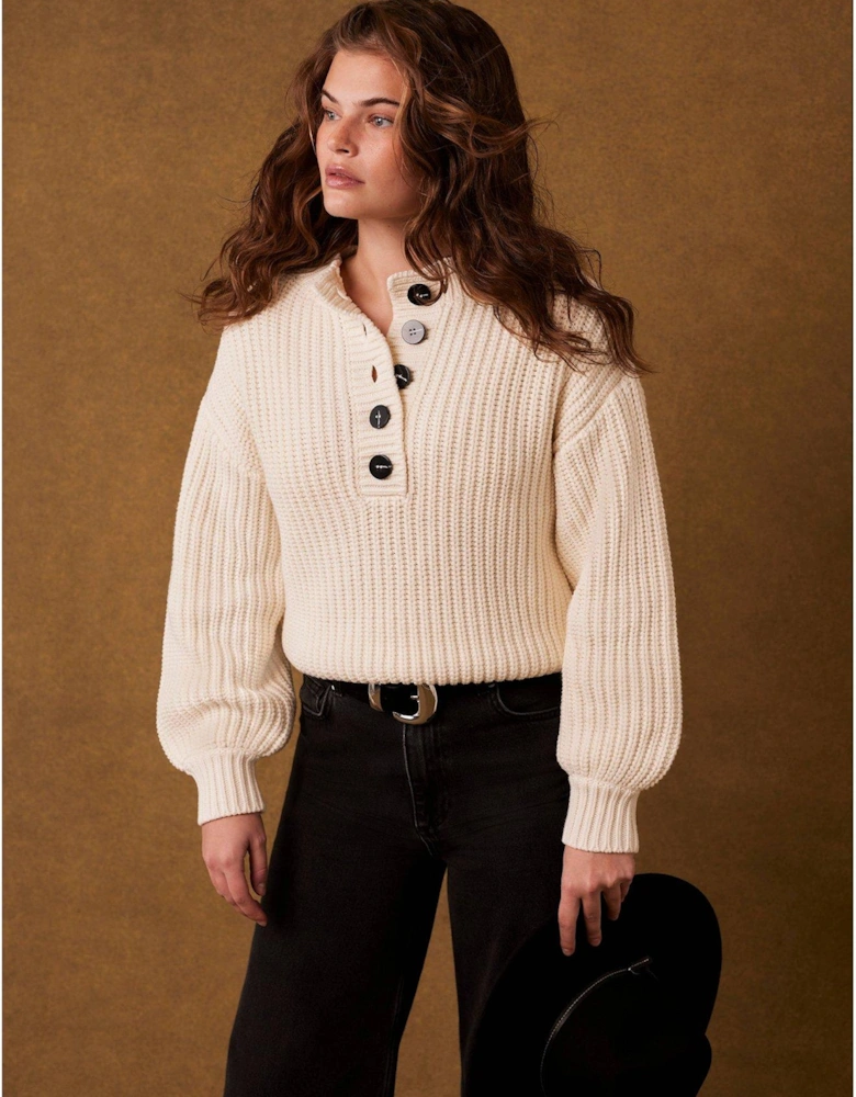 Cream Button Detail Jumper - White