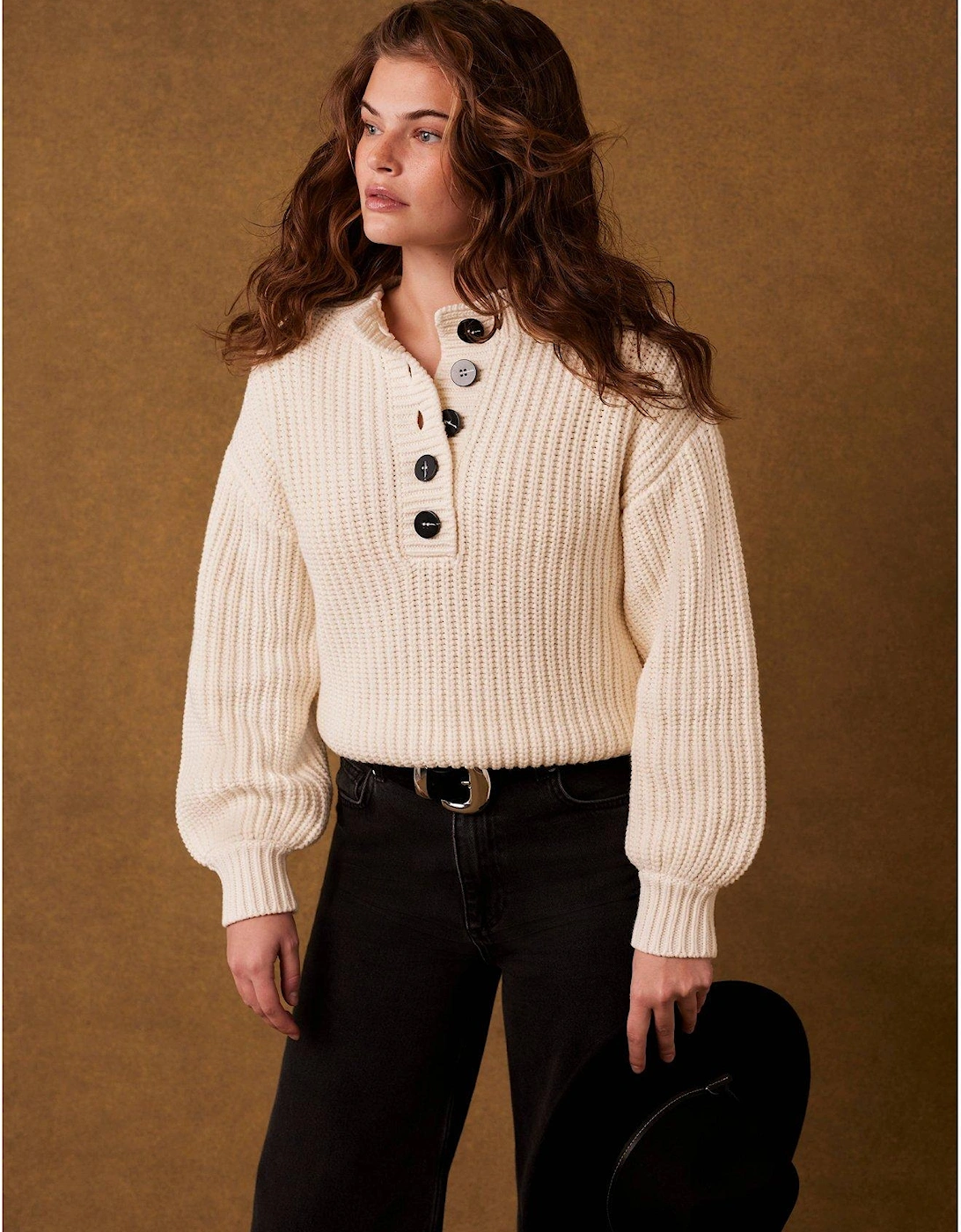 Cream Button Detail Jumper - White