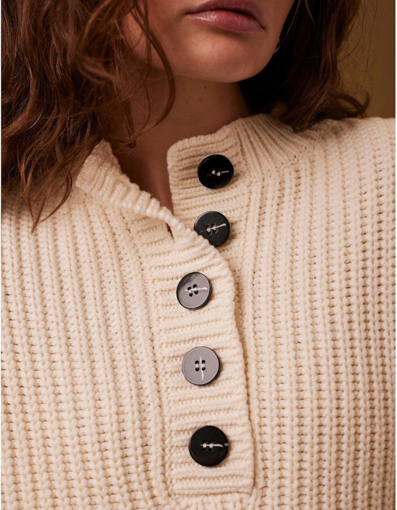 Cream Button Detail Jumper - White