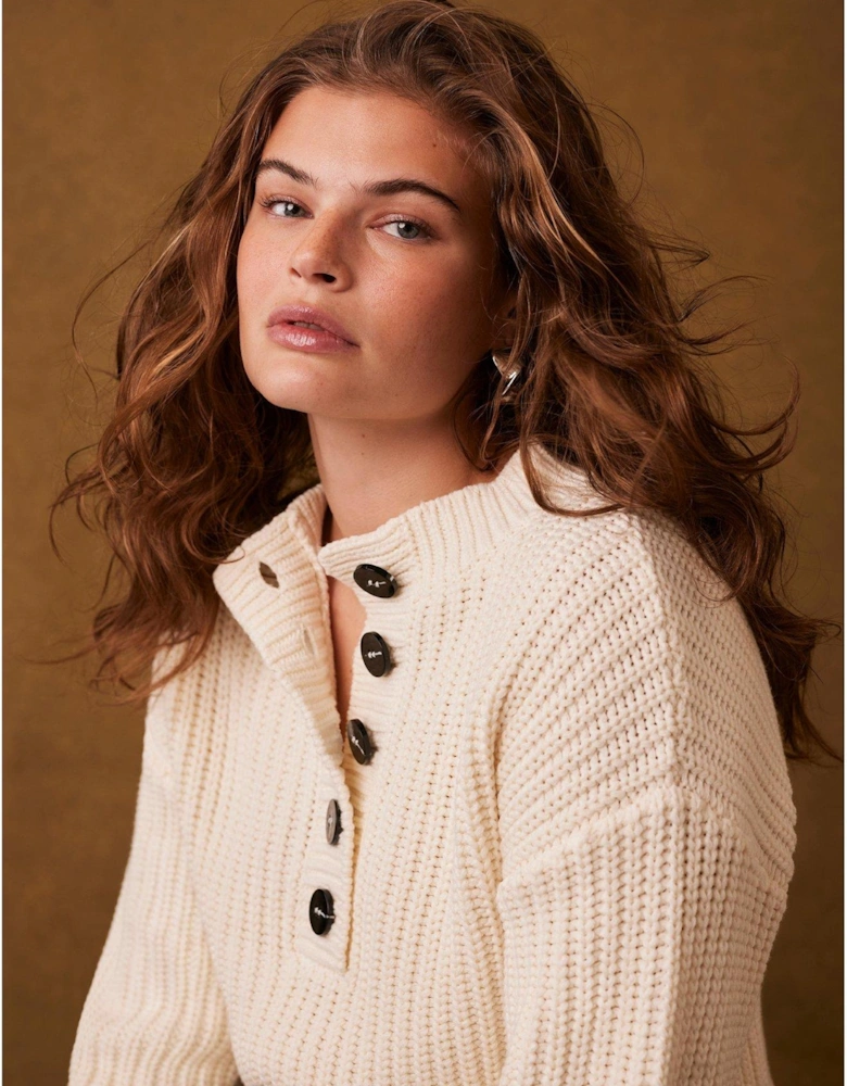 Cream Button Detail Jumper - White
