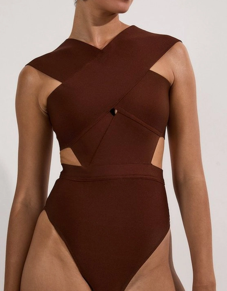 Bandage Textured Cross Front Swimsuit