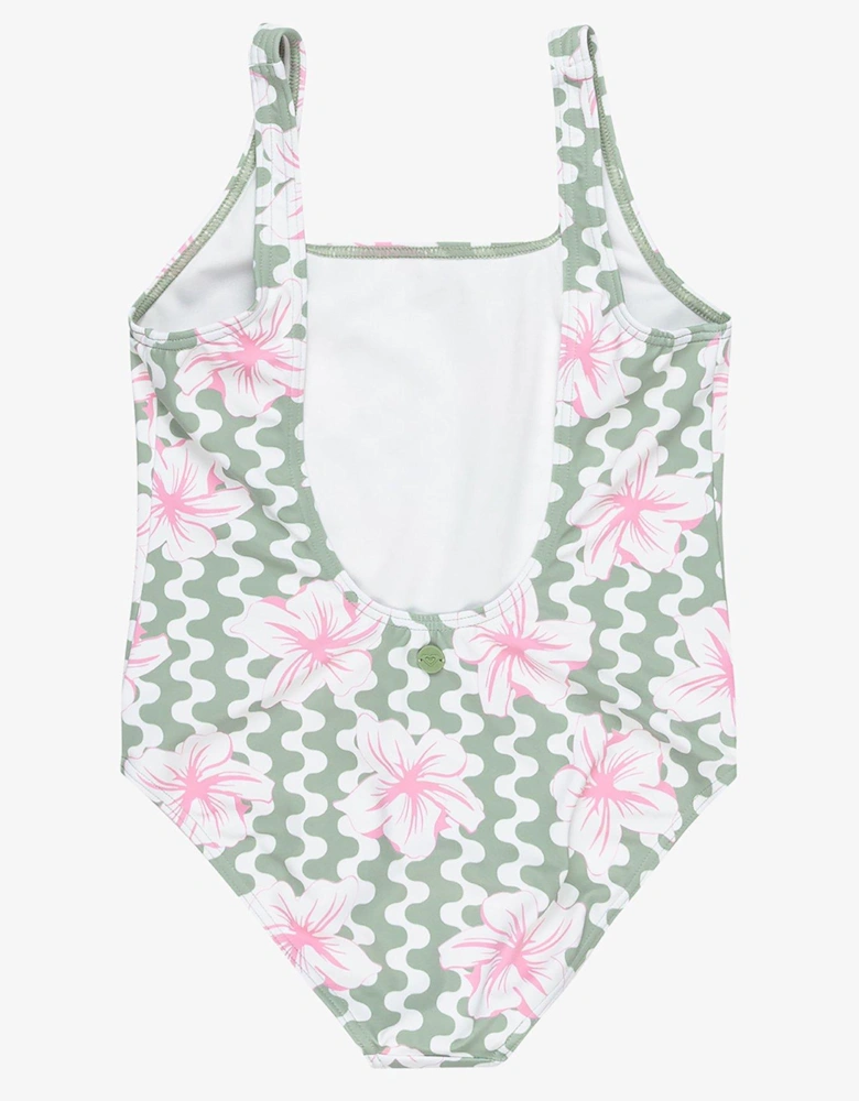 Girls Party Waves One Piece Swimsuit - Green