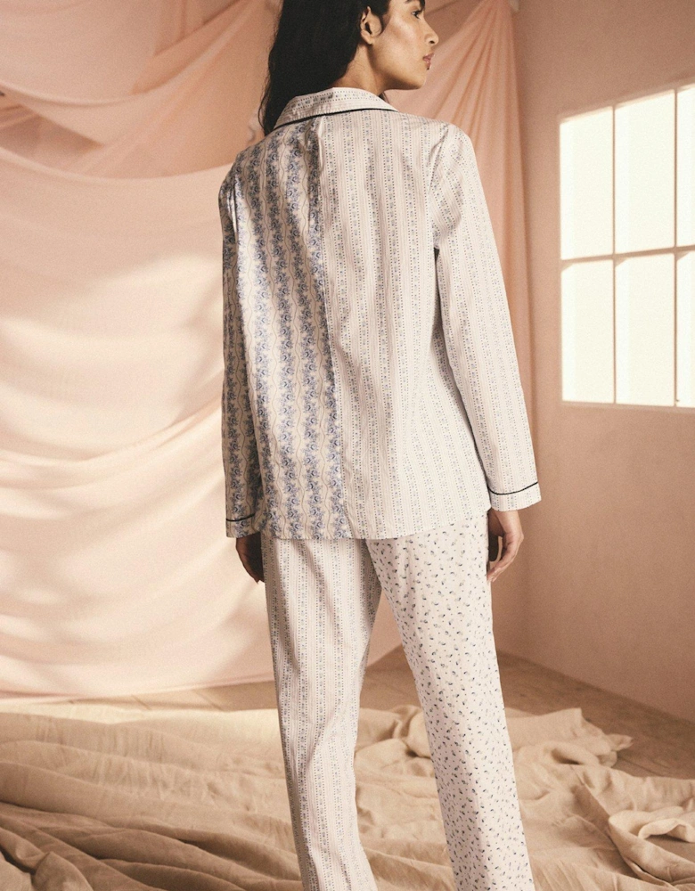 Print Mix Button Up Pyjamas - Blue
