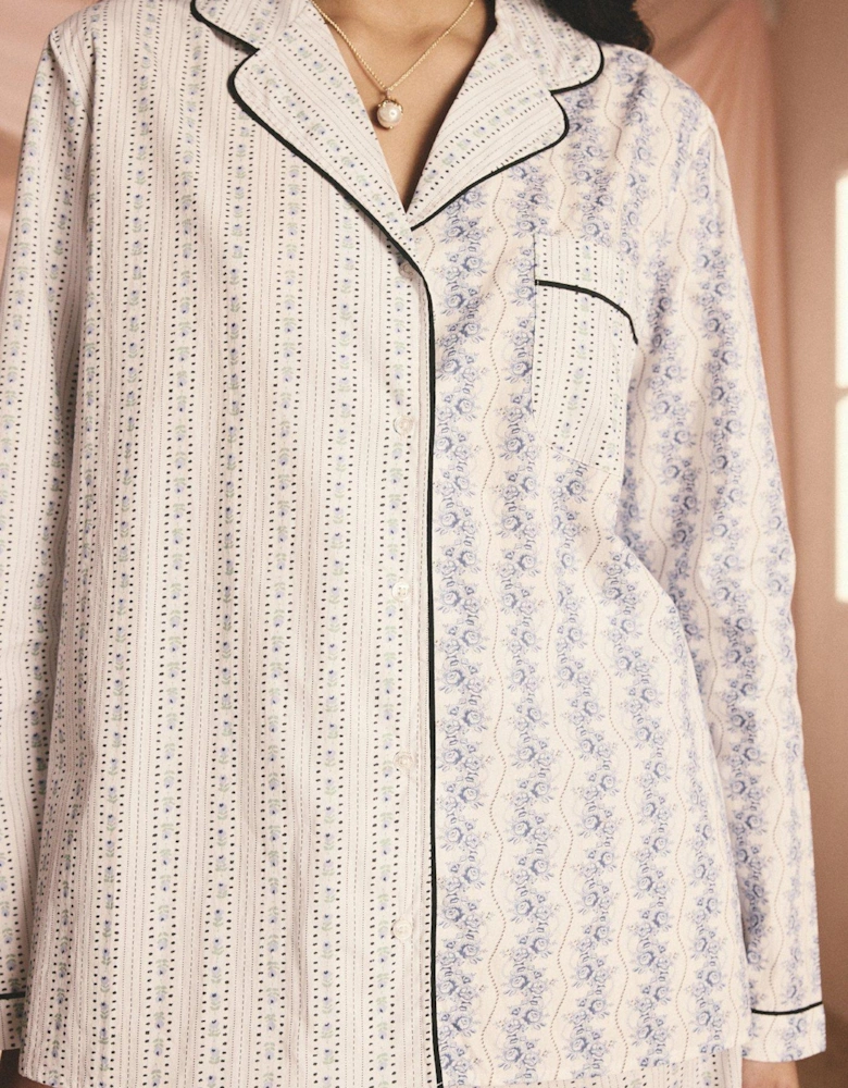 Print Mix Button Up Pyjamas - Blue