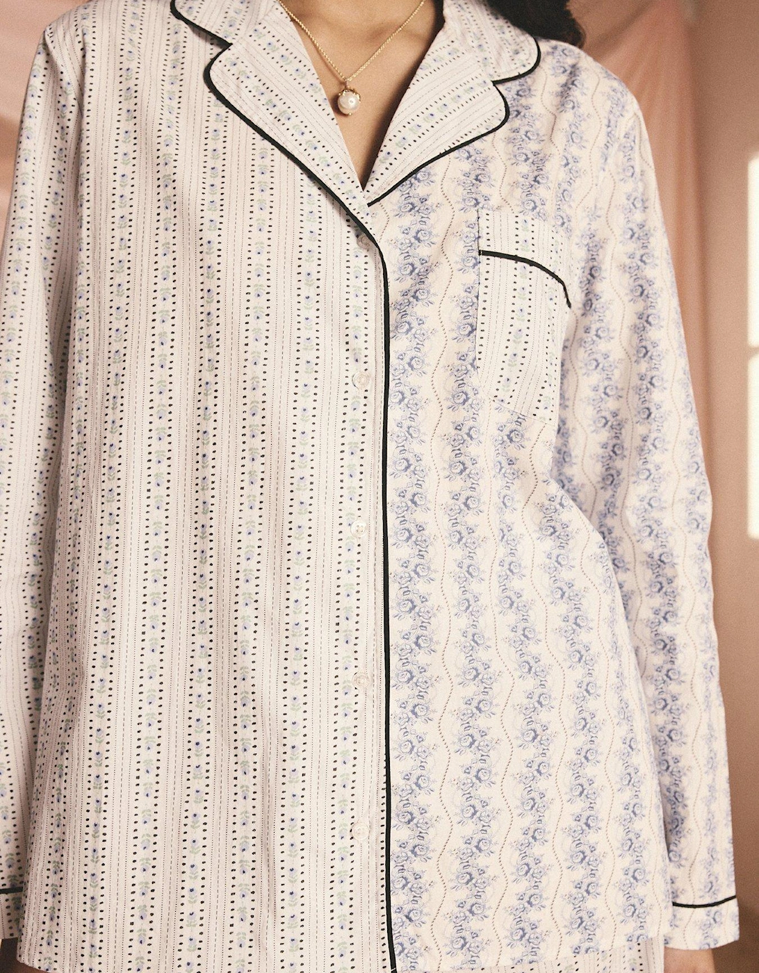 Print Mix Button Up Pyjamas - Blue