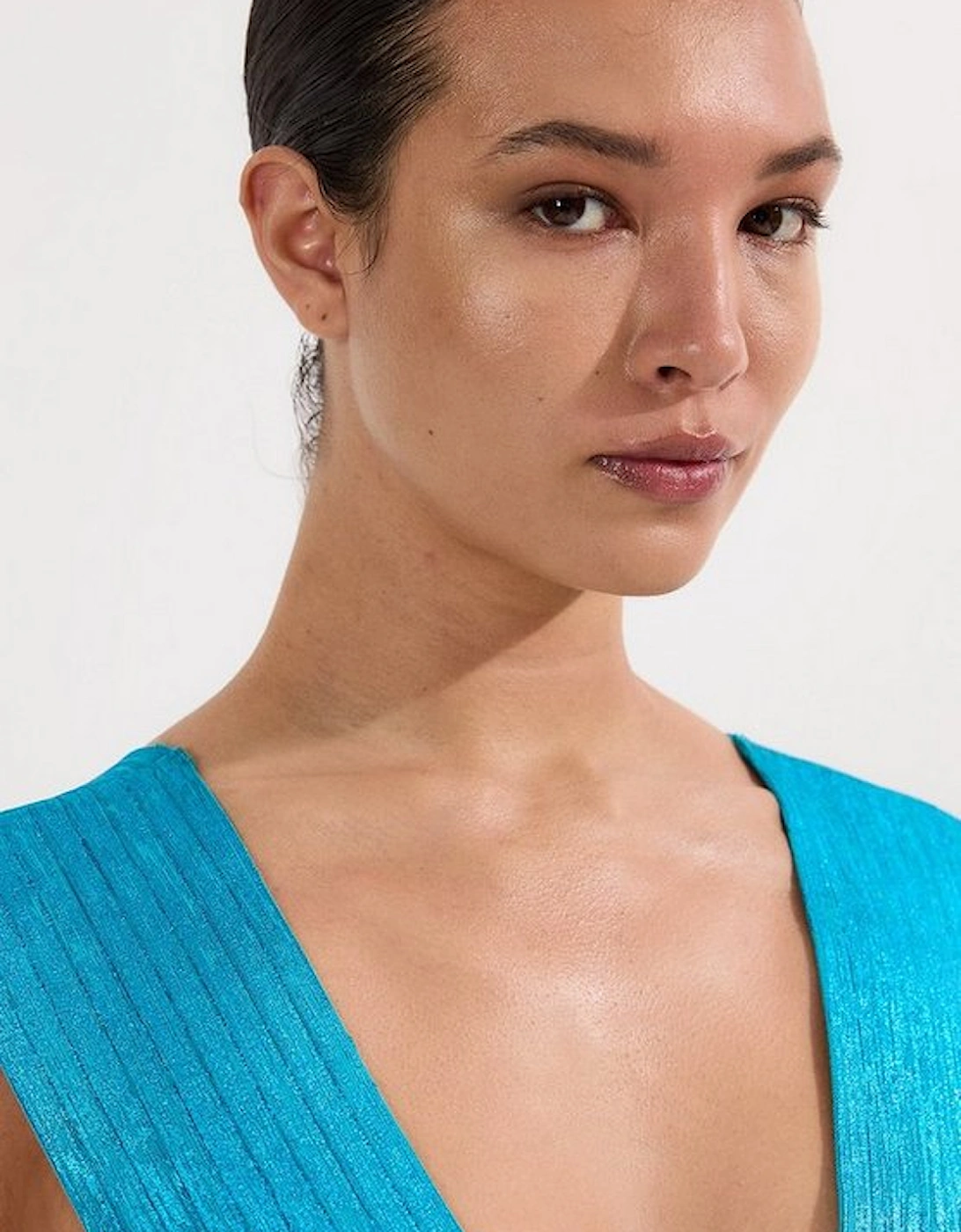 Foiled Bandage Textured V Neck Swimsuit