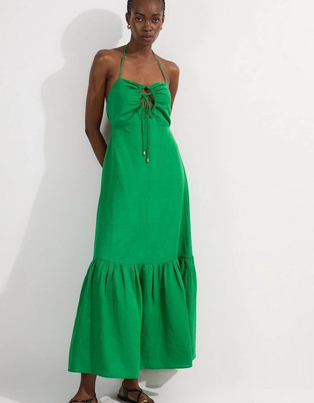 Viscose Linen Woven Maxi Beach Dress, 5 of 4