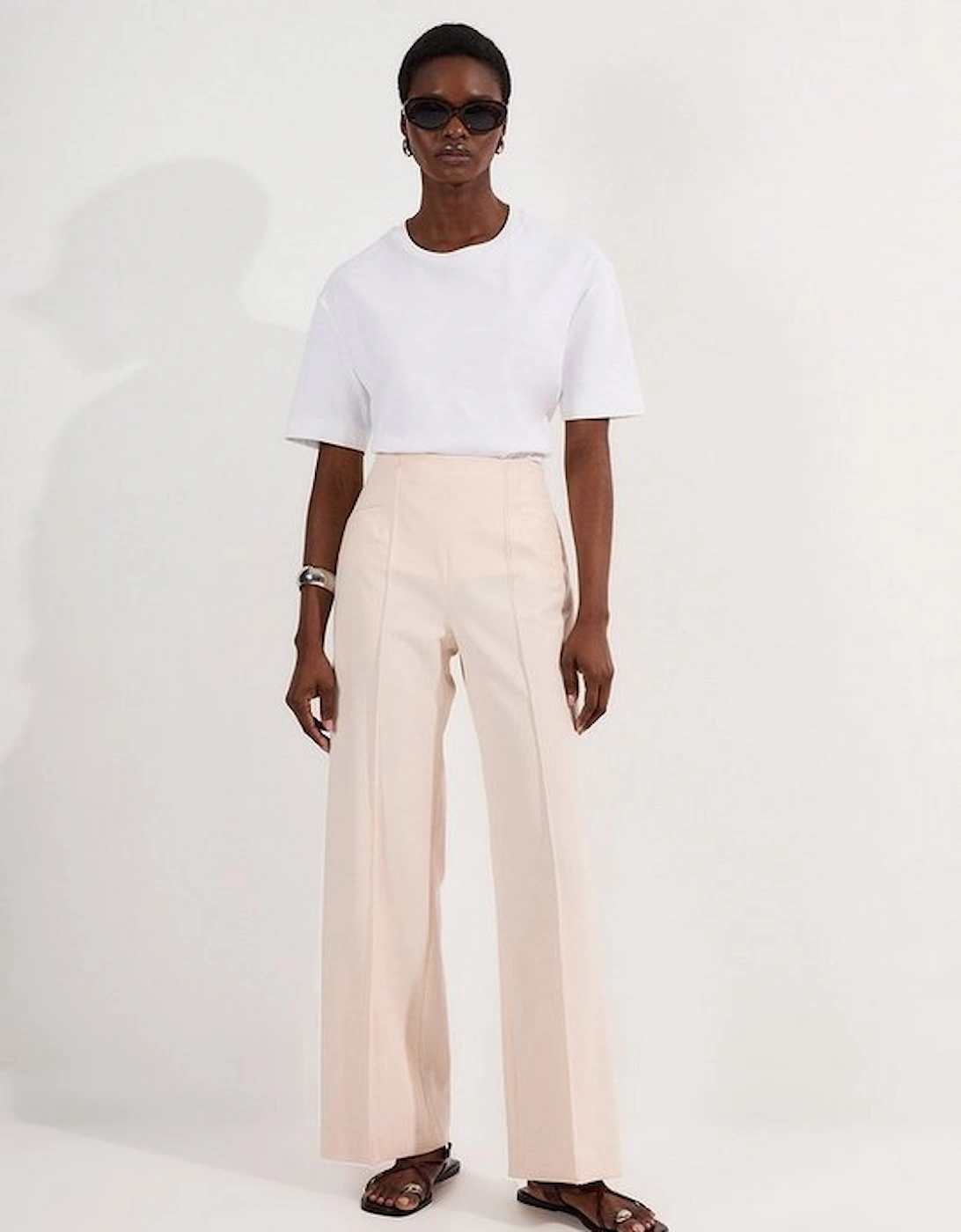 Compact Stretch Pocket Detail Tailored Wide Leg Trouser, 4 of 3