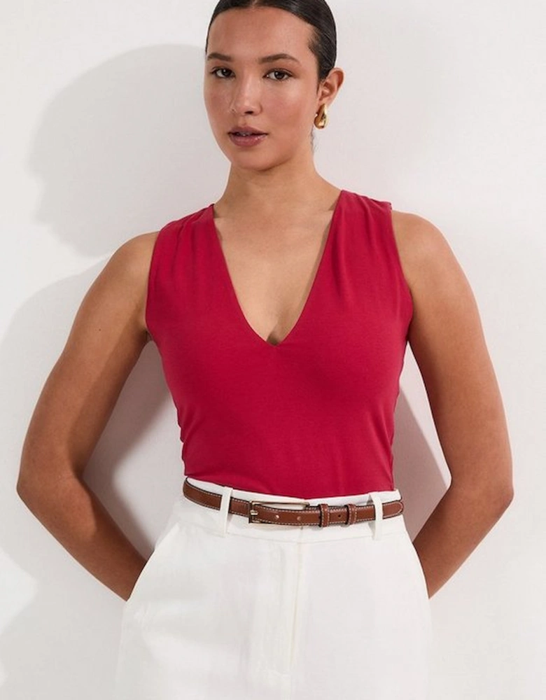 Stretch Cotton Plunge Neck Jersey Bodysuit