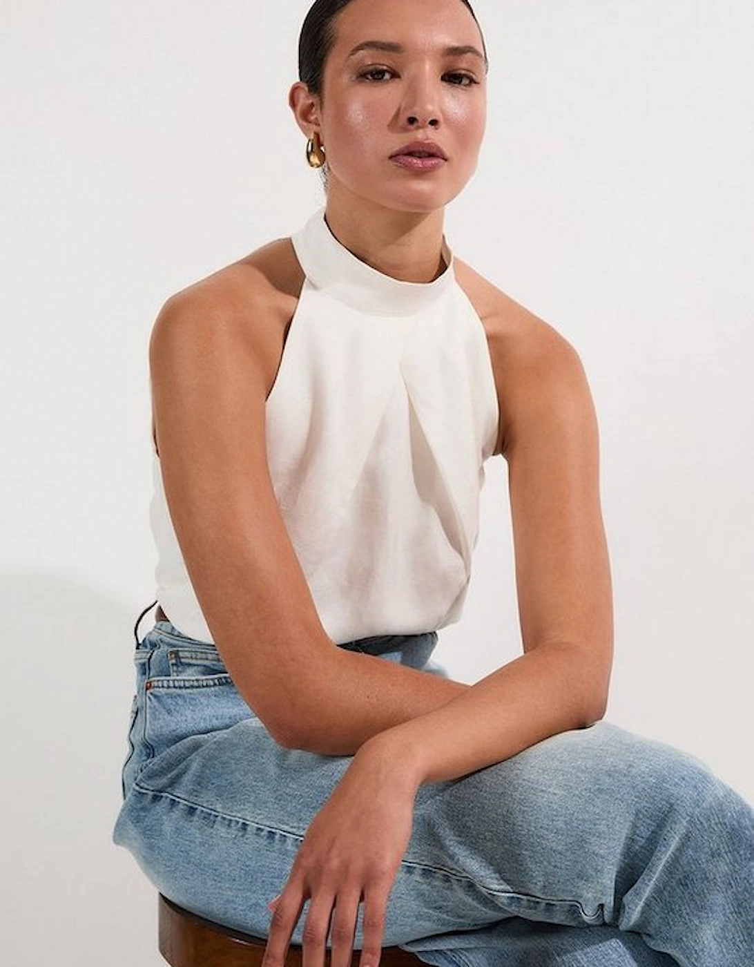 Viscose Linen Cross Front Halter Neck Woven Top, 2 of 1