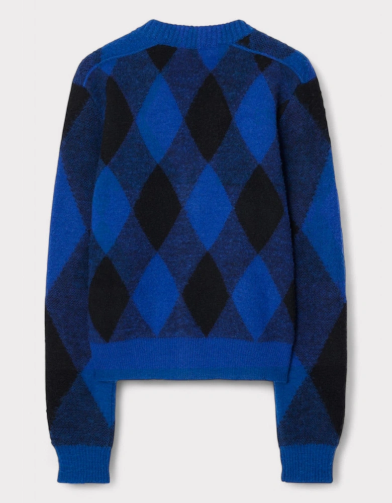 Burberry Argyle Wool Cardigan Checked Blue