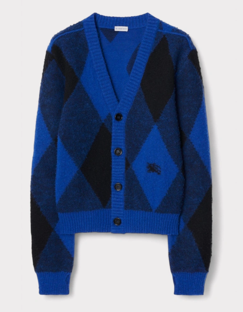 Burberry Argyle Wool Cardigan Checked Blue
