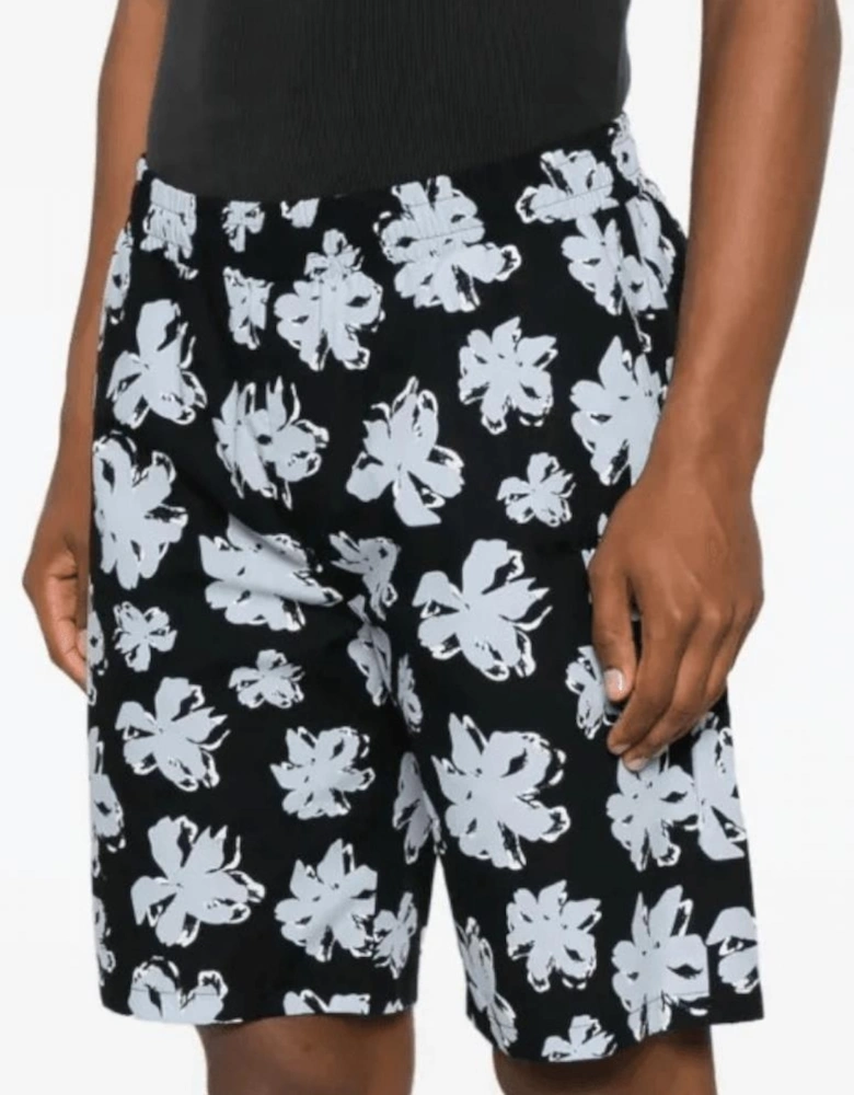 Nylon Floral All Over Black Shorts