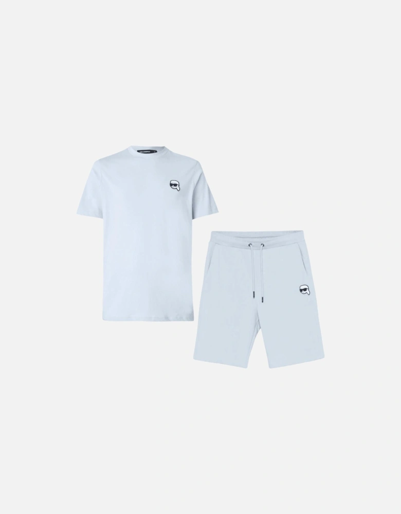 Cotton Doll Badge Pastel Blue T-Shirt/Shorts Set