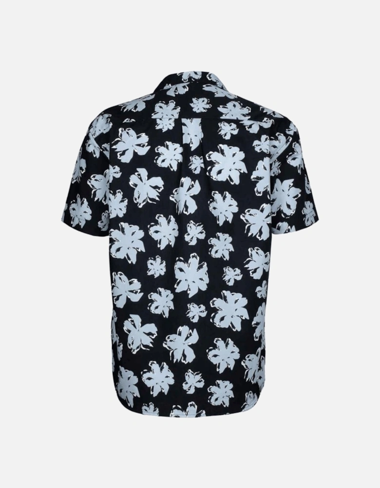 Floral All Over Cuban Collar Black Shirt