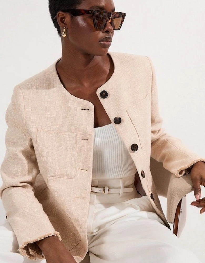 Spring Tweed Tailored Pocket Front Tailored Blazer