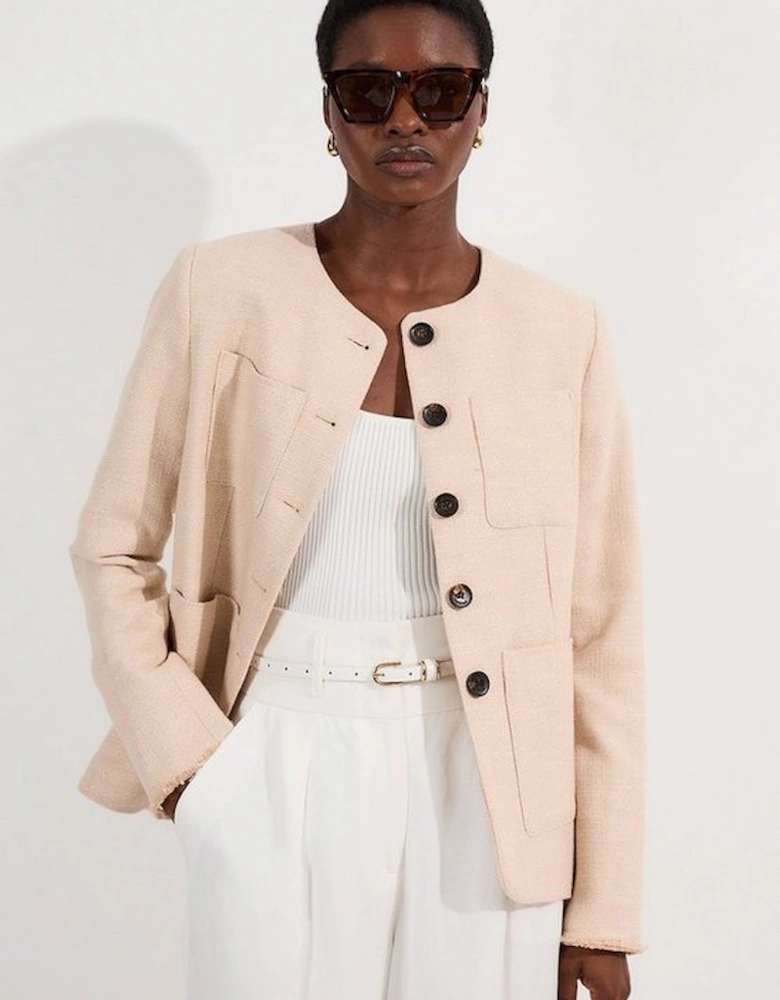 Spring Tweed Tailored Pocket Front Tailored Blazer